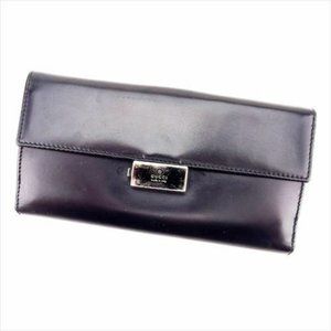 Auth Gucci Wallet Purse Long Wallet Black leather Woman unisex